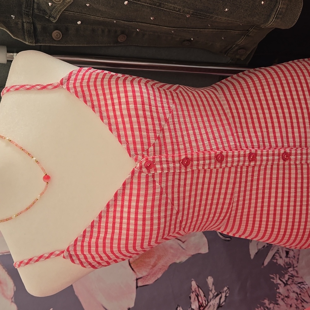 Promesa Red/Pink and White Gingham  Maxi Searsucker Dress New - Picture 5 of 17